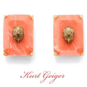 Kurt Geiger NWT Coral & Gold 🪸⚜️ Emerald- Cut Raven Earrings W/Dust bag 🪸